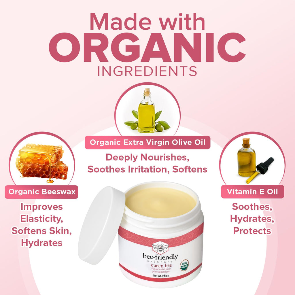 BeeFriendly Organic Vaginal Moisturizer, USDA Certified, Natural Vulva Cream For Dryness, Itching, Irritation, Redness, Chafing Of Vagina Due To Menopause & Thinning 2 oz - FENGGESTORE20