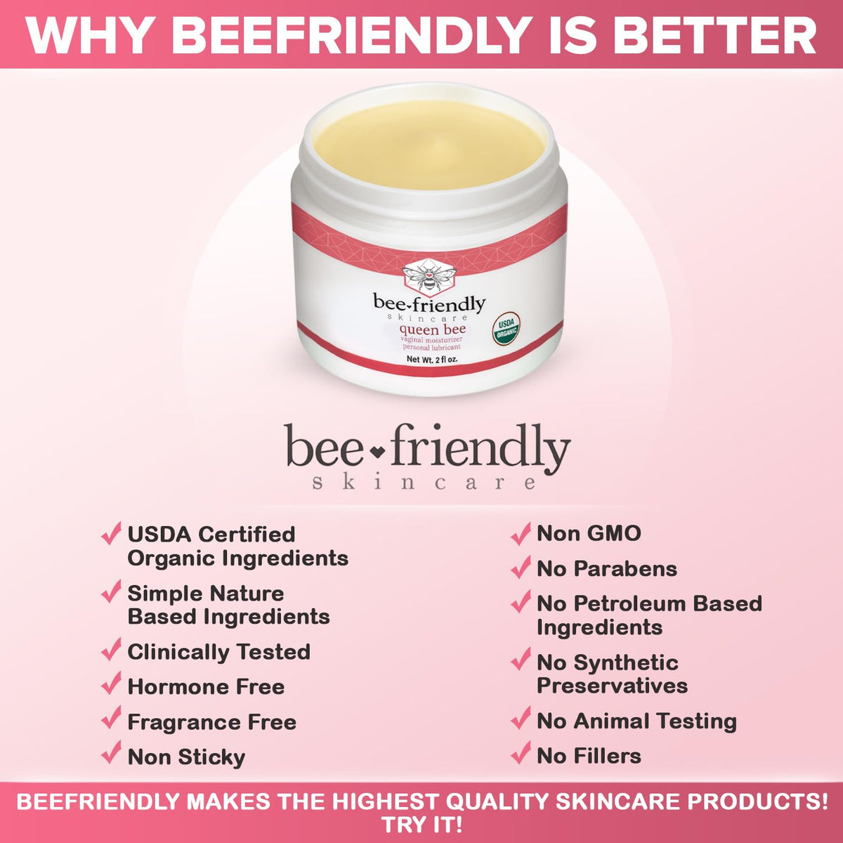 BeeFriendly Organic Vaginal Moisturizer, USDA Certified, Natural Vulva Cream For Dryness, Itching, Irritation, Redness, Chafing Of Vagina Due To Menopause & Thinning 2 oz - FENGGESTORE20