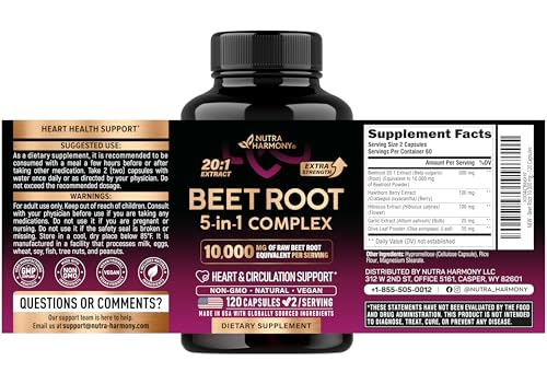 Beet Root 5-in-1 Complex Capsules - Healthy Blood Pressure Support Supplement for Heart & Circulation Support - Olive Leaf, Hawthorn Berry & Hibiscus - FENGGESTORE20