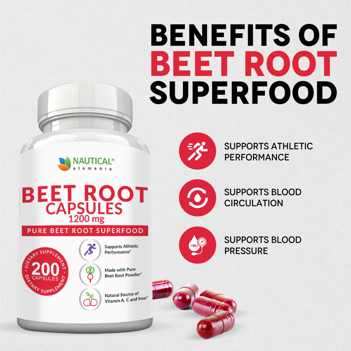 Beet Root Capsules - 1200mg Per Serving - 200 Beet Root Powder Capsules - Beetroot Powder Supports Blood Pressure, Athletic Performance, Digestive - FENGGESTORE20