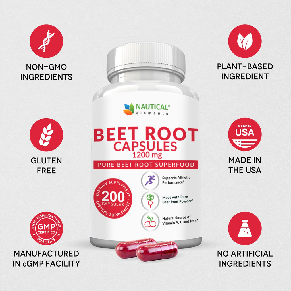 Beet Root Capsules - 1200mg Per Serving - 200 Beet Root Powder Capsules - Beetroot Powder Supports Blood Pressure, Athletic Performance, Digestive - FENGGESTORE20