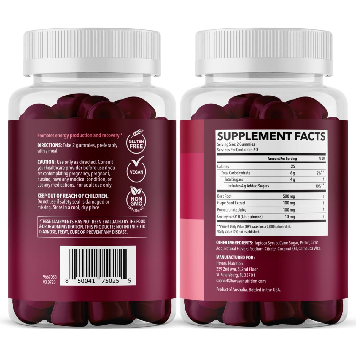 Beet Root Gummies with COQ10 & Pomegranate - Nitric Oxide Supplement for Men and Women - Beetroot for Endurance, Performance, Recovery - Vegan, Non-GMO, Gluten Free - FENGGESTORE20