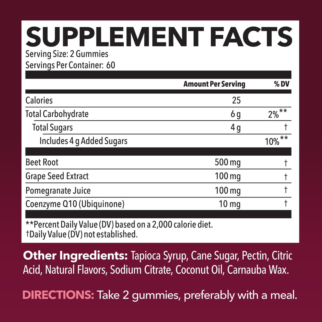 Beet Root Gummies with COQ10 & Pomegranate - Nitric Oxide Supplement for Men and Women - Beetroot for Endurance, Performance, Recovery - Vegan, Non-GMO, Gluten Free - FENGGESTORE20