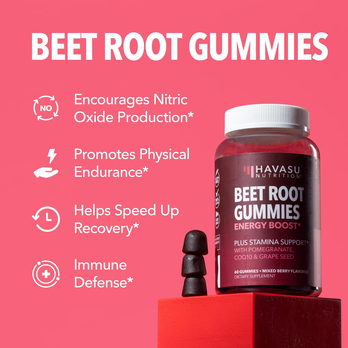 Beet Root Gummies with COQ10 & Pomegranate - Nitric Oxide Supplement for Men and Women - Beetroot for Endurance, Performance, Recovery - Vegan, Non-GMO, Gluten Free - FENGGESTORE20