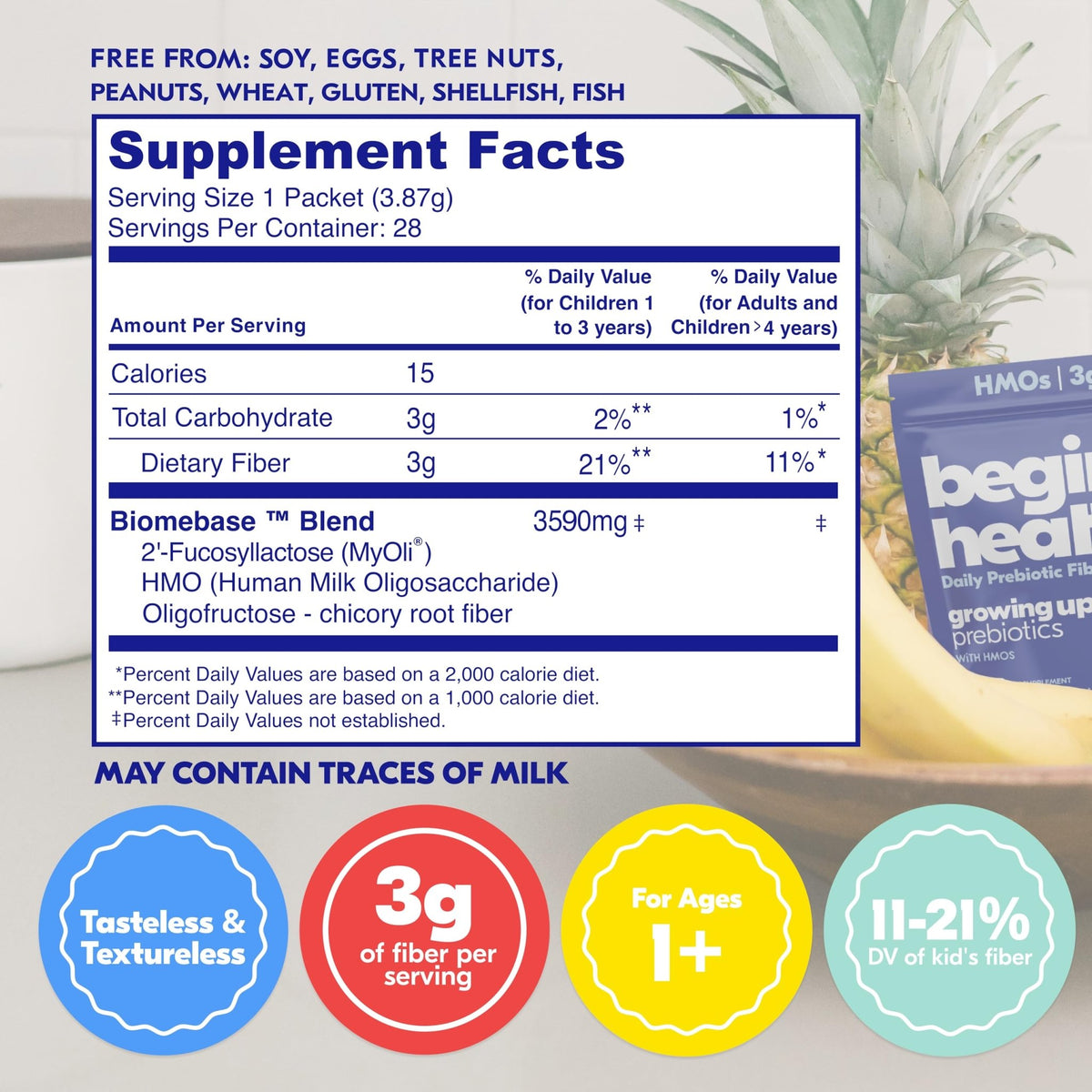 Begin Health Growing Up Prebiotics for Kids 28-Packs | Prebiotic Soluble Powder Stool Softeners and Digestive Gut Health Supplement | Ideal to Mix with Kids Daily - FENGGESTORE20