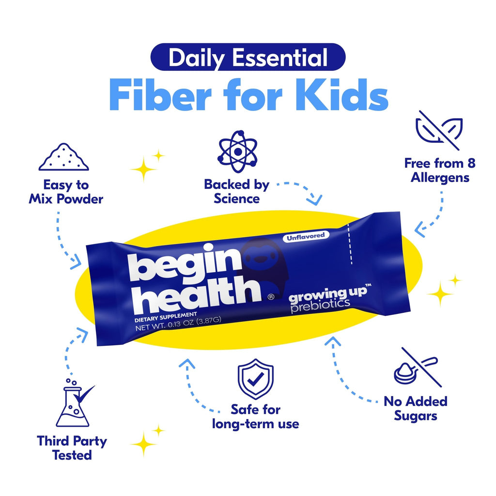 Begin Health Growing Up Prebiotics for Kids 28-Packs | Prebiotic Soluble Powder Stool Softeners and Digestive Gut Health Supplement | Ideal to Mix with Kids Daily - FENGGESTORE20