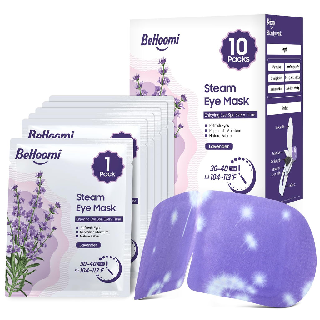 BeHoomi Steam Eye Mask, 10 Packs Heated Eye Mask, Self Heating Disposable SPA Warm Compress for Eyes Sleep Mask, Travel Essentials - FENGGESTORE20
