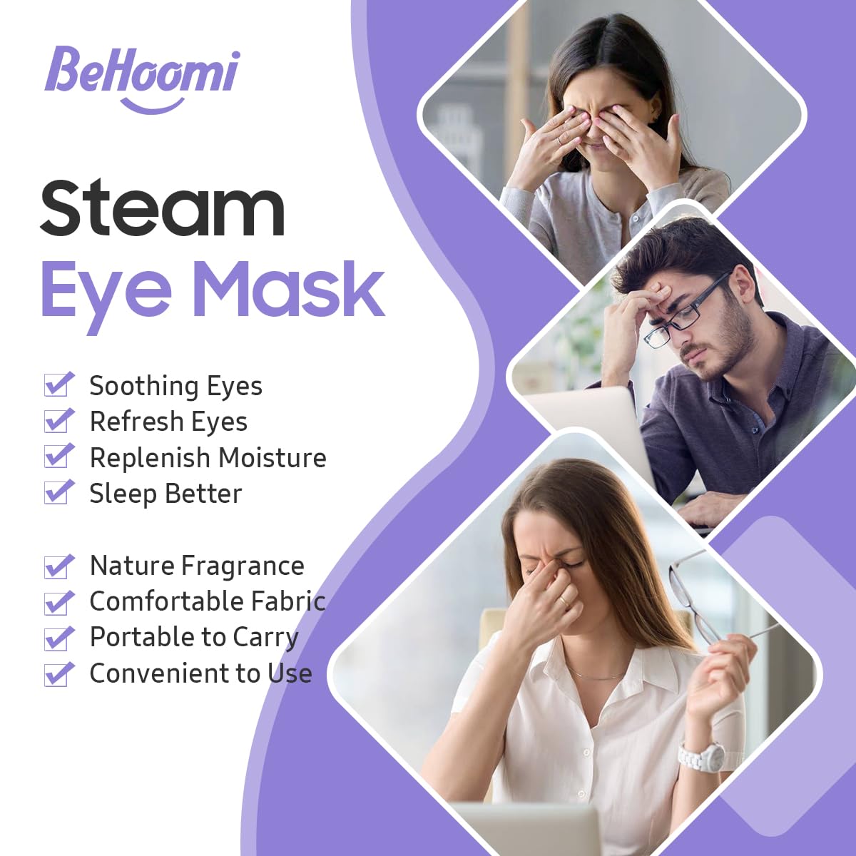 BeHoomi Steam Eye Mask, 10 Packs Heated Eye Mask, Self Heating Disposable SPA Warm Compress for Eyes Sleep Mask, Travel Essentials - FENGGESTORE20