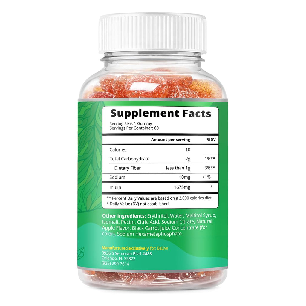 BeLive Fiber Gummies - Sugar Free Prebiotic Digestive Health and Regularity Supplement - Chicory Root & Inulin - FENGGESTORE20