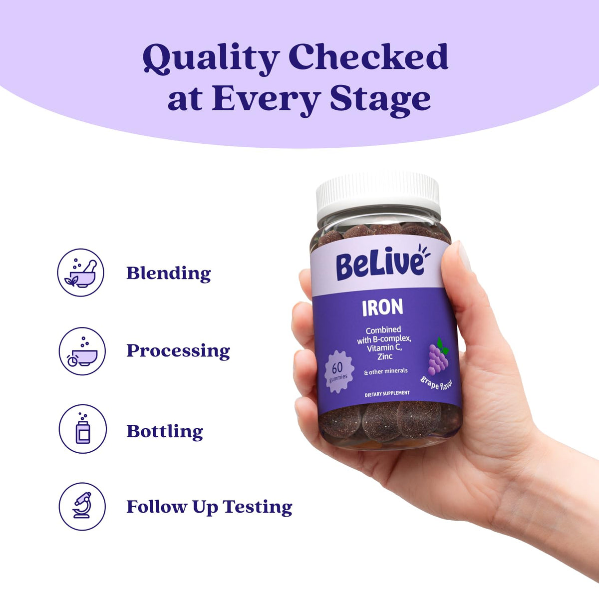 BeLive Iron Gummies - Multivitamin Supplement with Vitamin C, A, B & Zinc, Supports Blood Oxygen, Vegan Iron Supplements for Women, Men & Kids - FENGGESTORE20