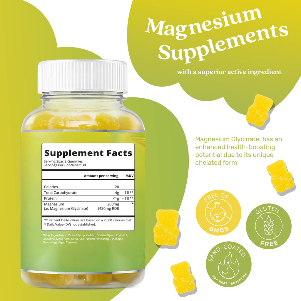 BeLive Magnesium Glycinate Gummies 200 mg - Sugar Free Supplement for Muscle Relaxation, Sleep Support, & Heart Health for Adults & Kids - FENGGESTORE20