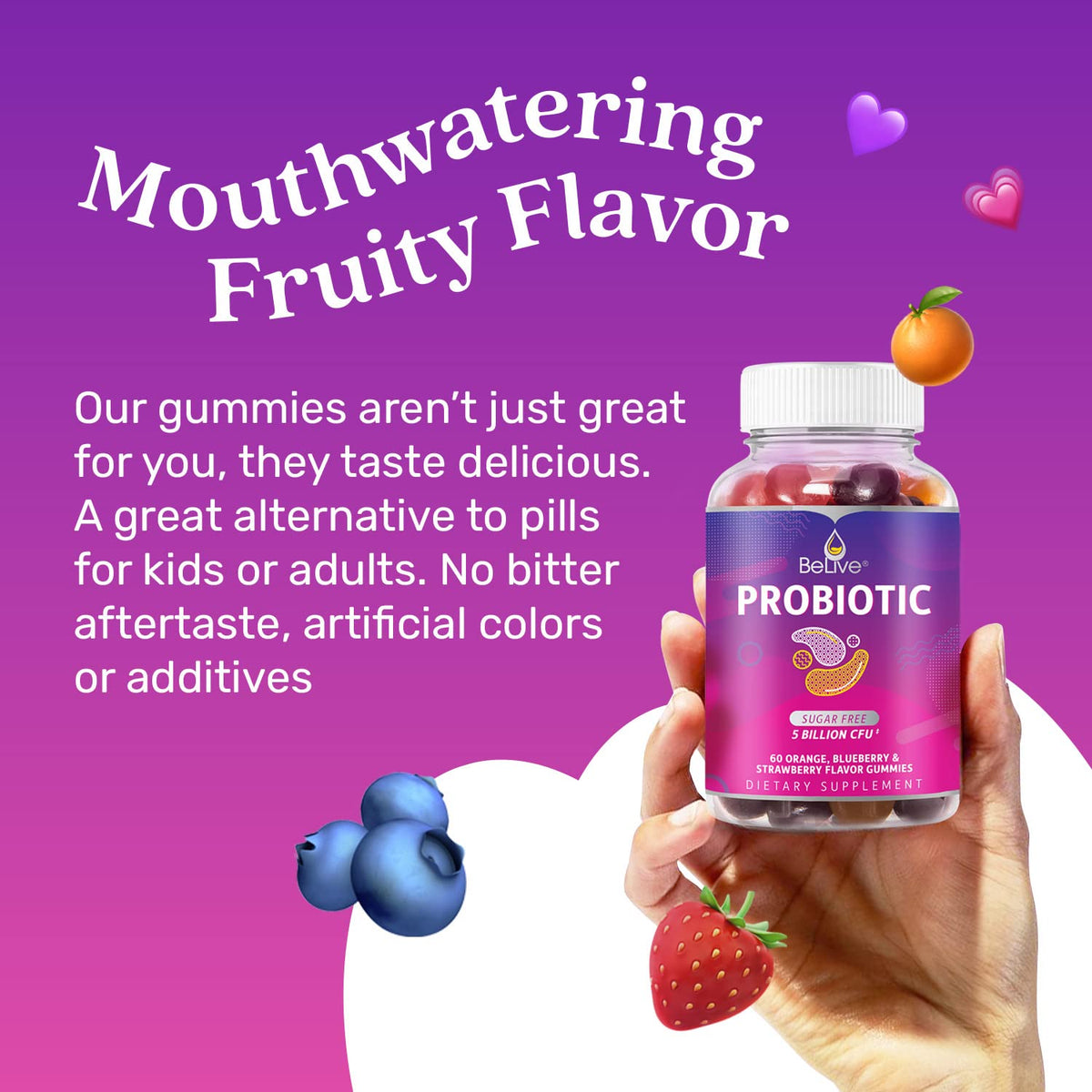 BeLive Probiotic Gummies - Probiotics with 5 Billion CFUs for Digestive Health, Men, Women & Kids - for Immune Support, Sugar Free & Vega - FENGGESTORE20