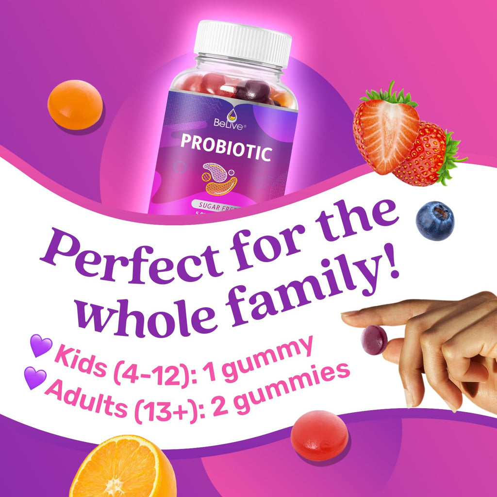 BeLive Probiotic Gummies - Probiotics with 5 Billion CFUs for Digestive Health, Men, Women & Kids - for Immune Support, Sugar Free & Vega - FENGGESTORE20