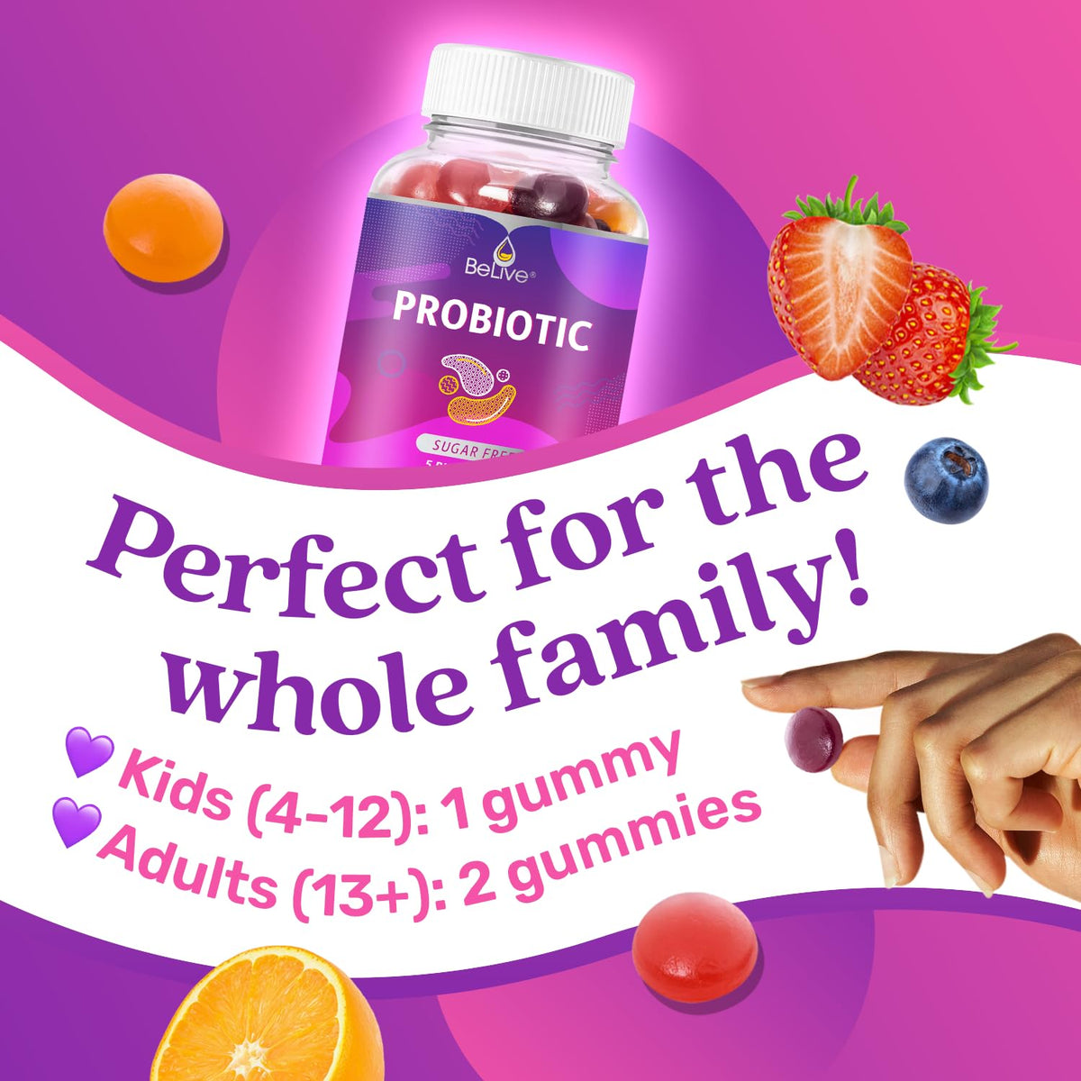BeLive Probiotic Gummies - Probiotics with 5 Billion CFUs for Digestive Health, Men, Women & Kids - for Immune Support, Sugar Free & Vega - FENGGESTORE20