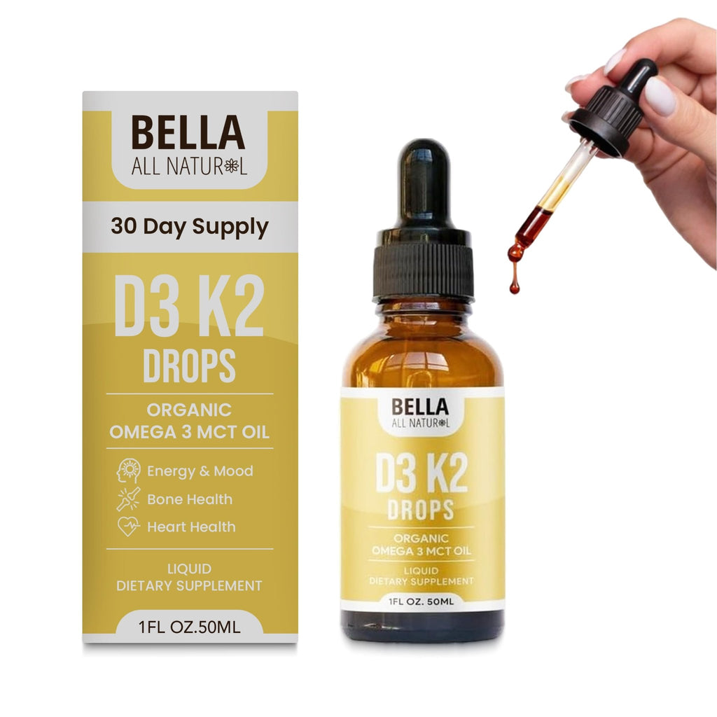 Bella All Natural Vitamin D3 K2 Liquid Drops 5000 IU (Unflavored) - Omega 3 with MCT Oil - FENGGESTORE20