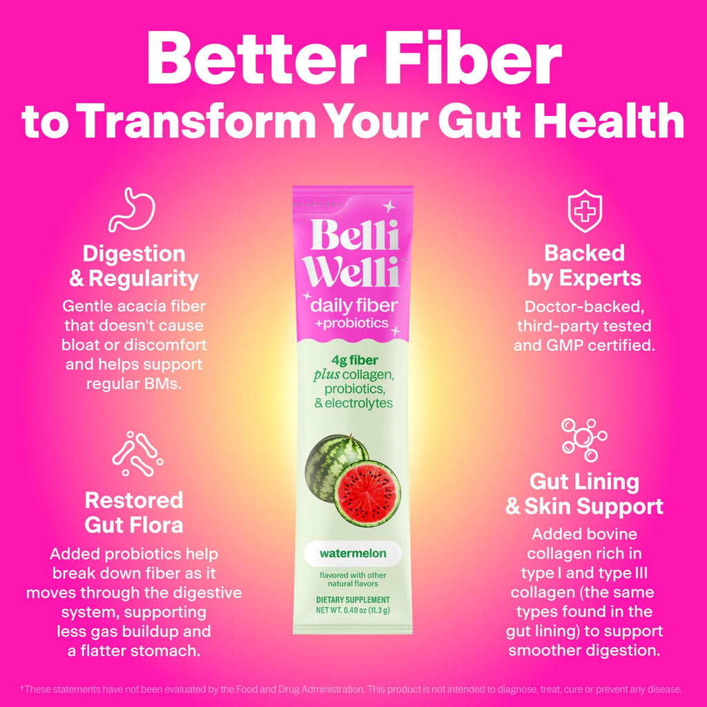 Belli Welli Daily Fiber Supplement Packets with Collagen, Probiotics & Electrolytes | Single Serve Packets for Gut Health - FENGGESTORE20