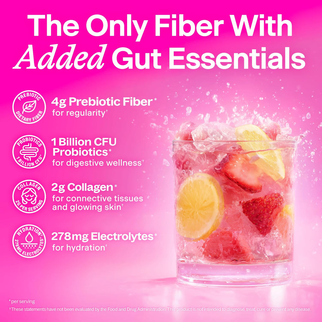 Belli Welli Daily Fiber Supplement Packets with Collagen, Probiotics & Electrolytes | Single Serve Packets for Gut Health - FENGGESTORE20