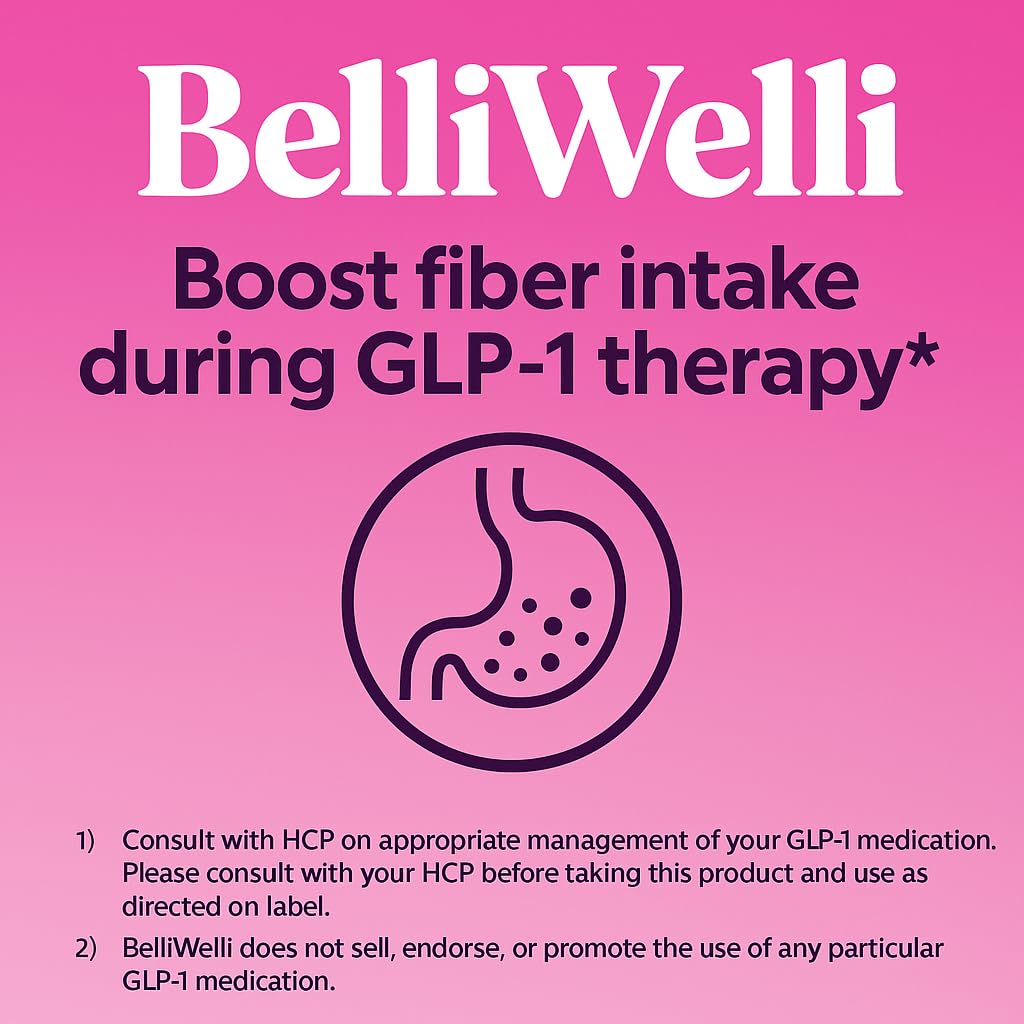 BelliWelli Fiber Supplement for Women & Men Premium Daily Fiber Powder from Organic Acacia with Added Collagen Electrolytes & Probiotics No Bloat Constipation - FENGGESTORE20
