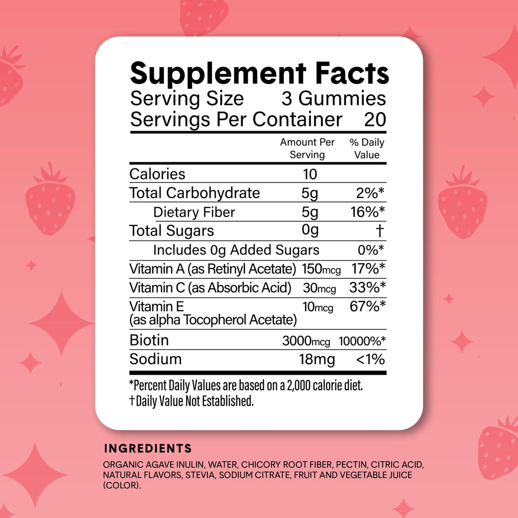 Bellway Super Fiber Gummies + Beauty – Sugar Free Fiber Supplement with Biotin & Vitamins A C E – Supports Digestive Health, - FENGGESTORE20