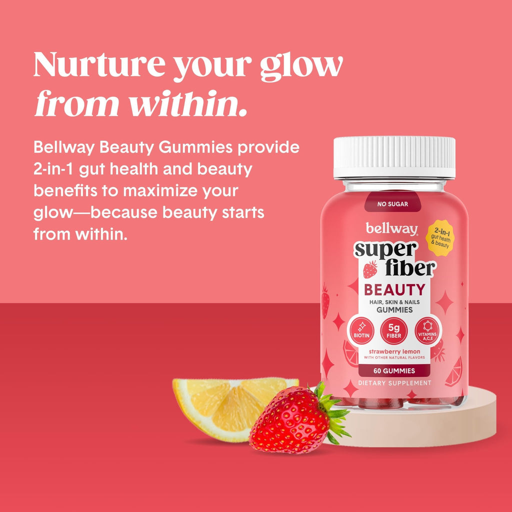Bellway Super Fiber Gummies + Beauty – Sugar Free Fiber Supplement with Biotin & Vitamins A C E – Supports Digestive Health, - FENGGESTORE20