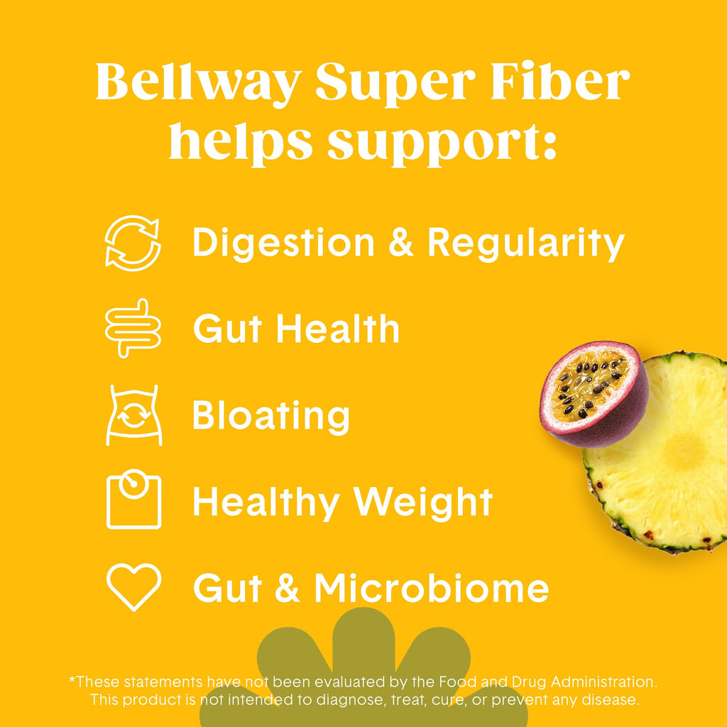 Bellway Super Fiber Powder + Fruit, Sugar Free Organic Psyllium Husk Powder Fiber Supplement for Regularity, Bloating Relief & Digestive Health, Plant-Based, - FENGGESTORE20