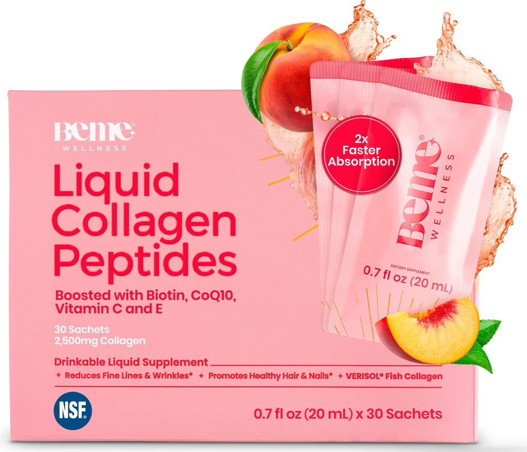 BeMe Liquid Collagen for Women - 2500mg Verisol Collagen Liquid with Biotin, CoQ10 & Vitamin C - Clinically Proven Collagen Peptides for Hair, Skin & Nails - 30 Peach Sachets - FENGGESTORE20
