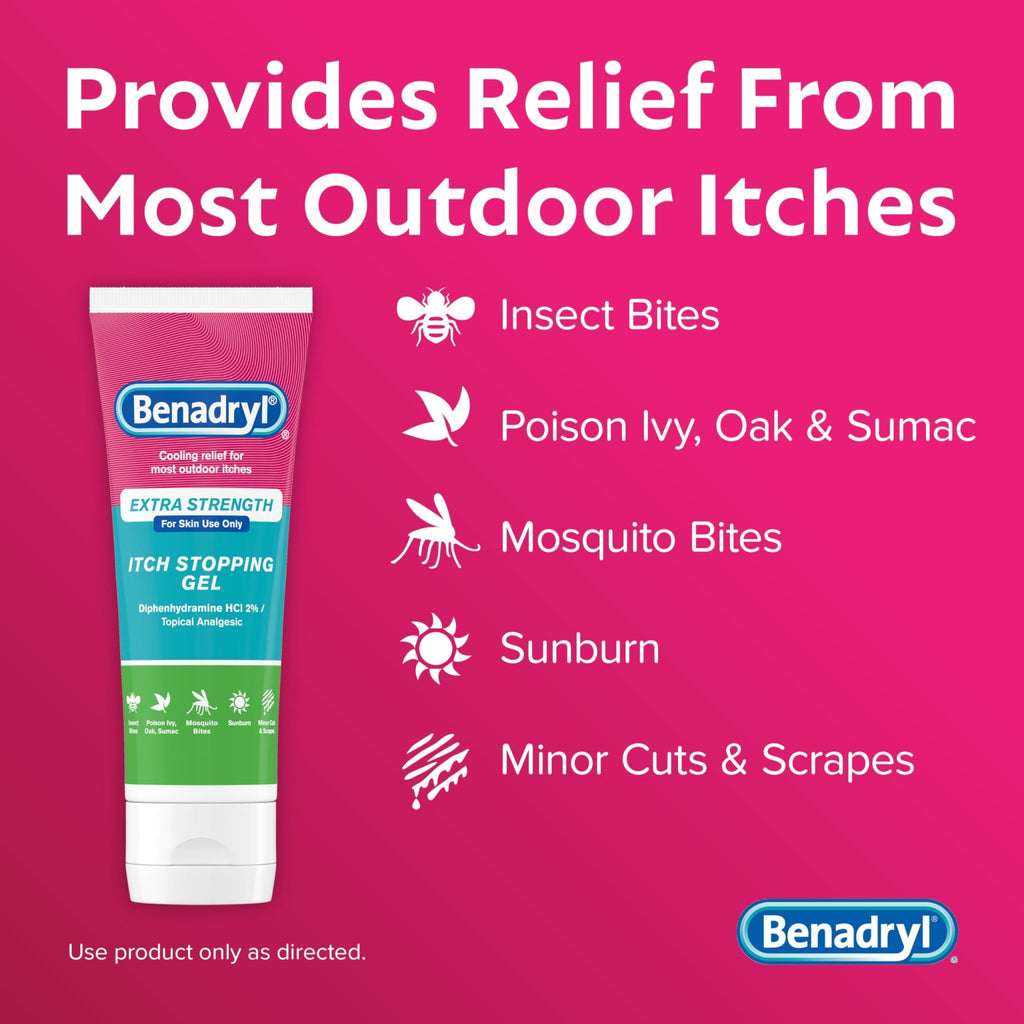 Benadryl Extra Strength Anti Itch Relief Gel, 2% Diphenhydramine HCl, Relief from Insect Bites, Sunburn & More, Great for Camping Essentials, 3.5 fl oz - FENGGESTORE20