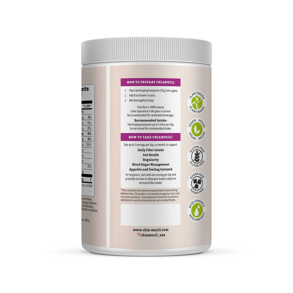 BENEXIA Chiamucil Prebiotic Chia Fiber Supplement Powder – for Appetite Control & Digestive Health – Chia Fiber & Chicory Root (Inulin) – Gluten & Sugar Free, Vegan - FENGGESTORE20