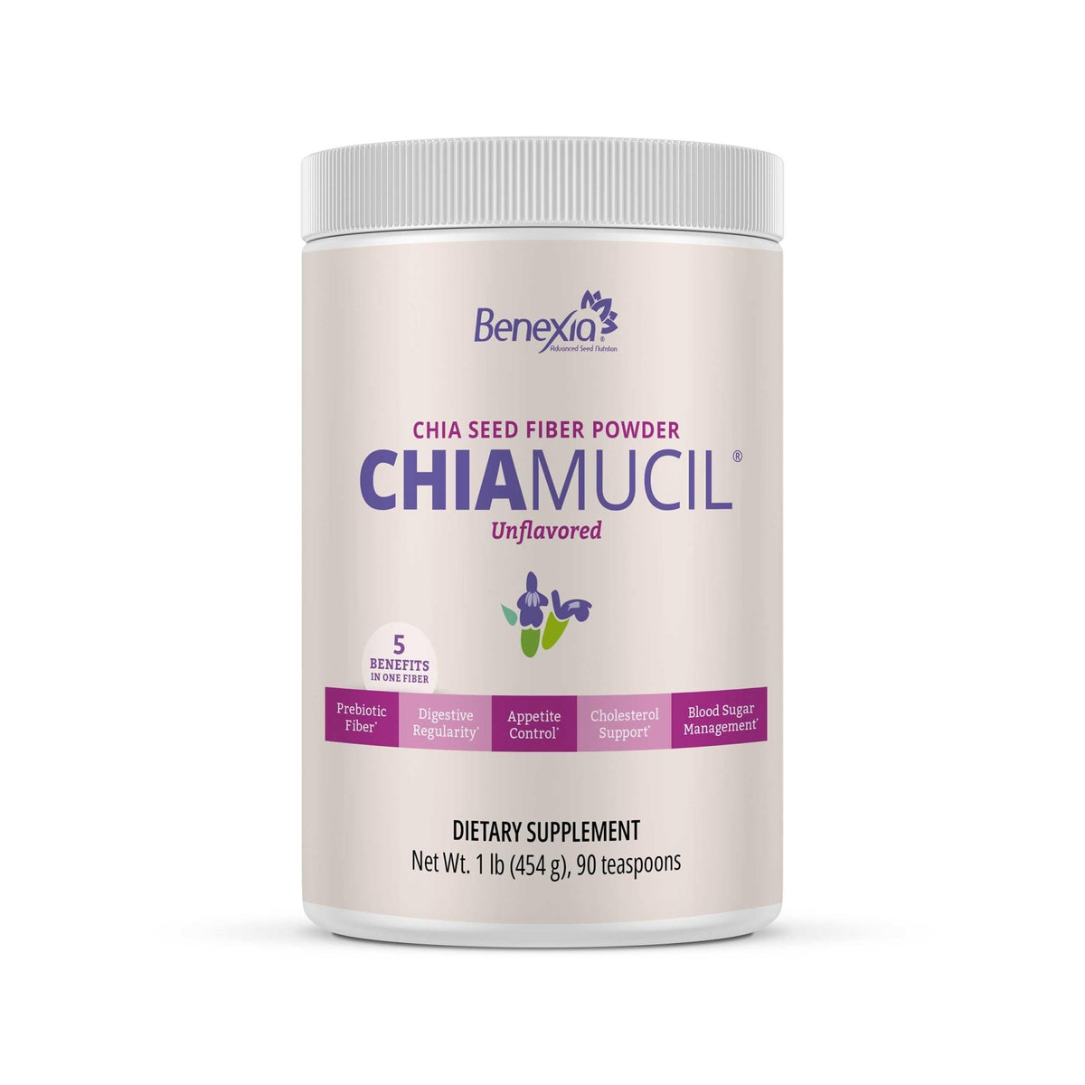 BENEXIA Chiamucil Prebiotic Chia Fiber Supplement Powder – for Appetite Control & Digestive Health – Chia Fiber & Chicory Root (Inulin) – Gluten & Sugar Free, Vegan - FENGGESTORE20