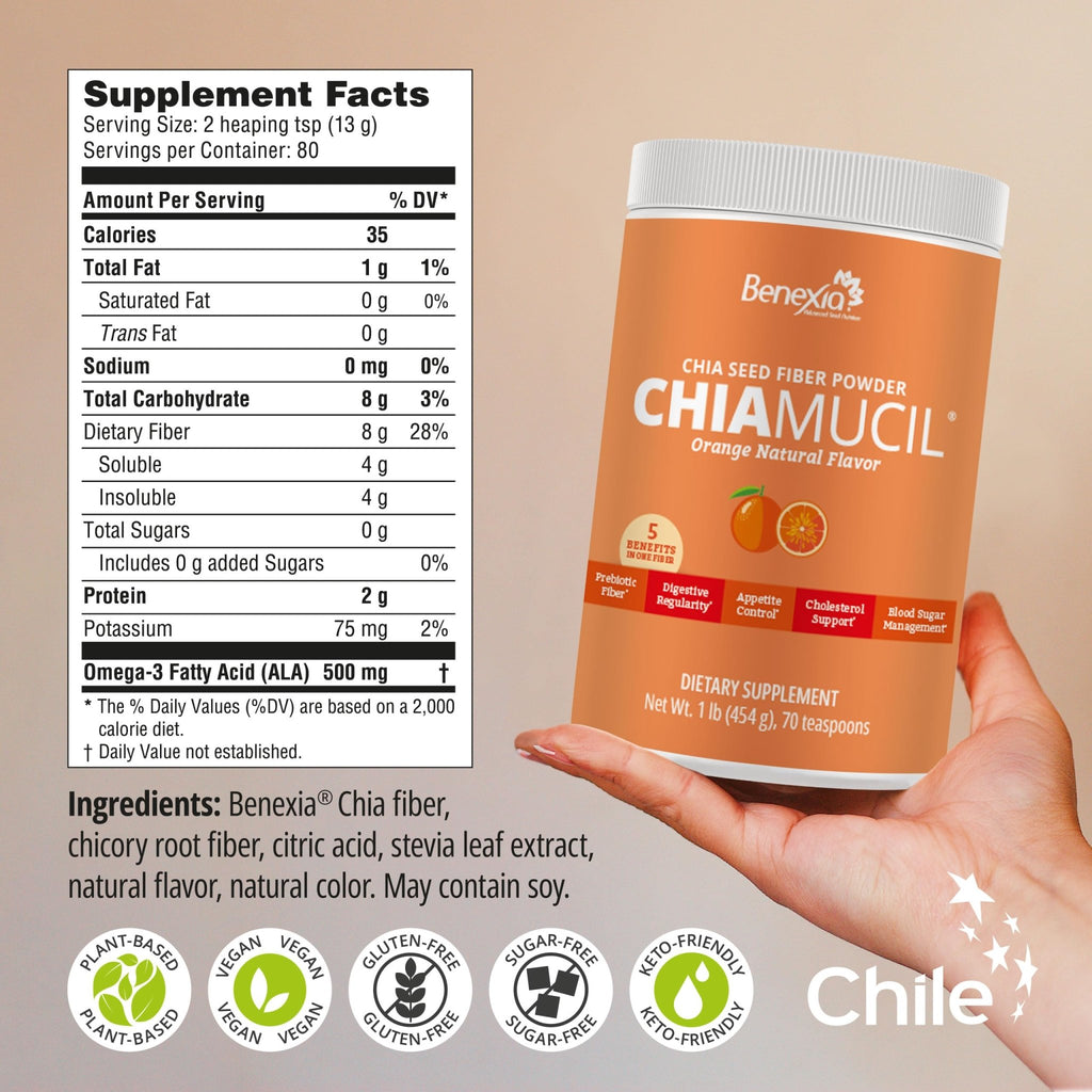 BENEXIA Chiamucil Prebiotic Fiber Supplement Powder – Chia Fiber & Chicory Root (Inulin) for Digestive Health & Appetite Control – Gluten & Sugar Free - FENGGESTORE20