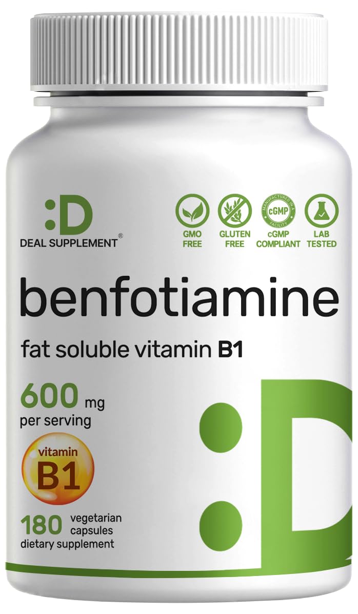 Benfotiamine 600mg Per Serving, 180 Veggie Capsules (300mg Per Cap) – Fat Soluble Vitamin B1 Thiamine Supplement - FENGGESTORE20
