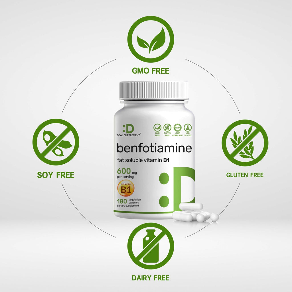 Benfotiamine 600mg Per Serving, 180 Veggie Capsules (300mg Per Cap) – Fat Soluble Vitamin B1 Thiamine Supplement - FENGGESTORE20