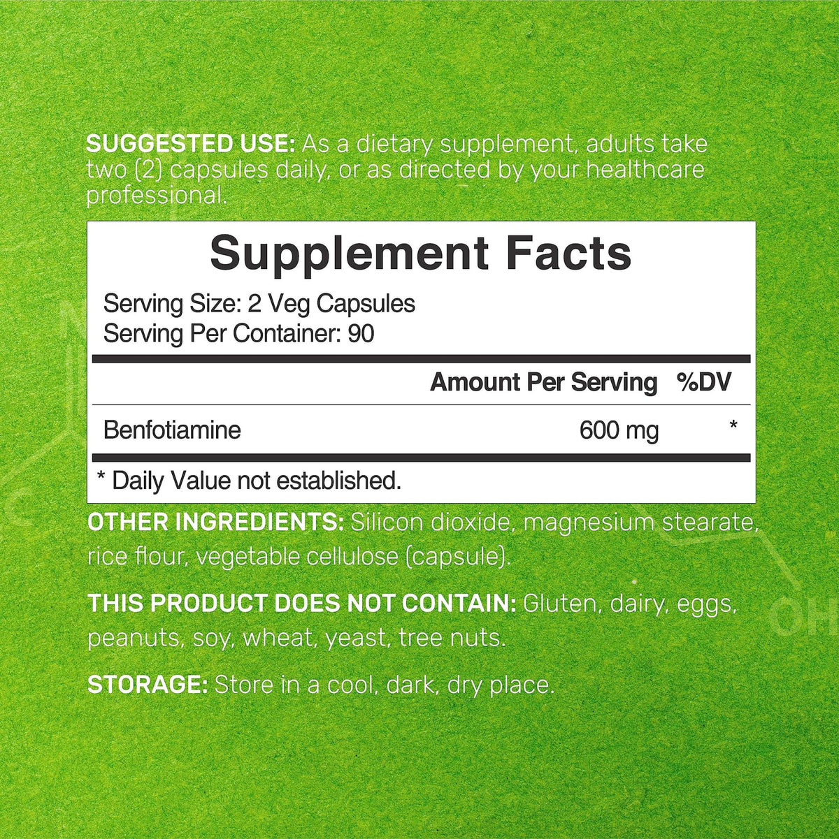 Benfotiamine 600mg Per Serving, 180 Veggie Capsules (300mg Per Cap) – Fat Soluble Vitamin B1 Thiamine Supplement - FENGGESTORE20