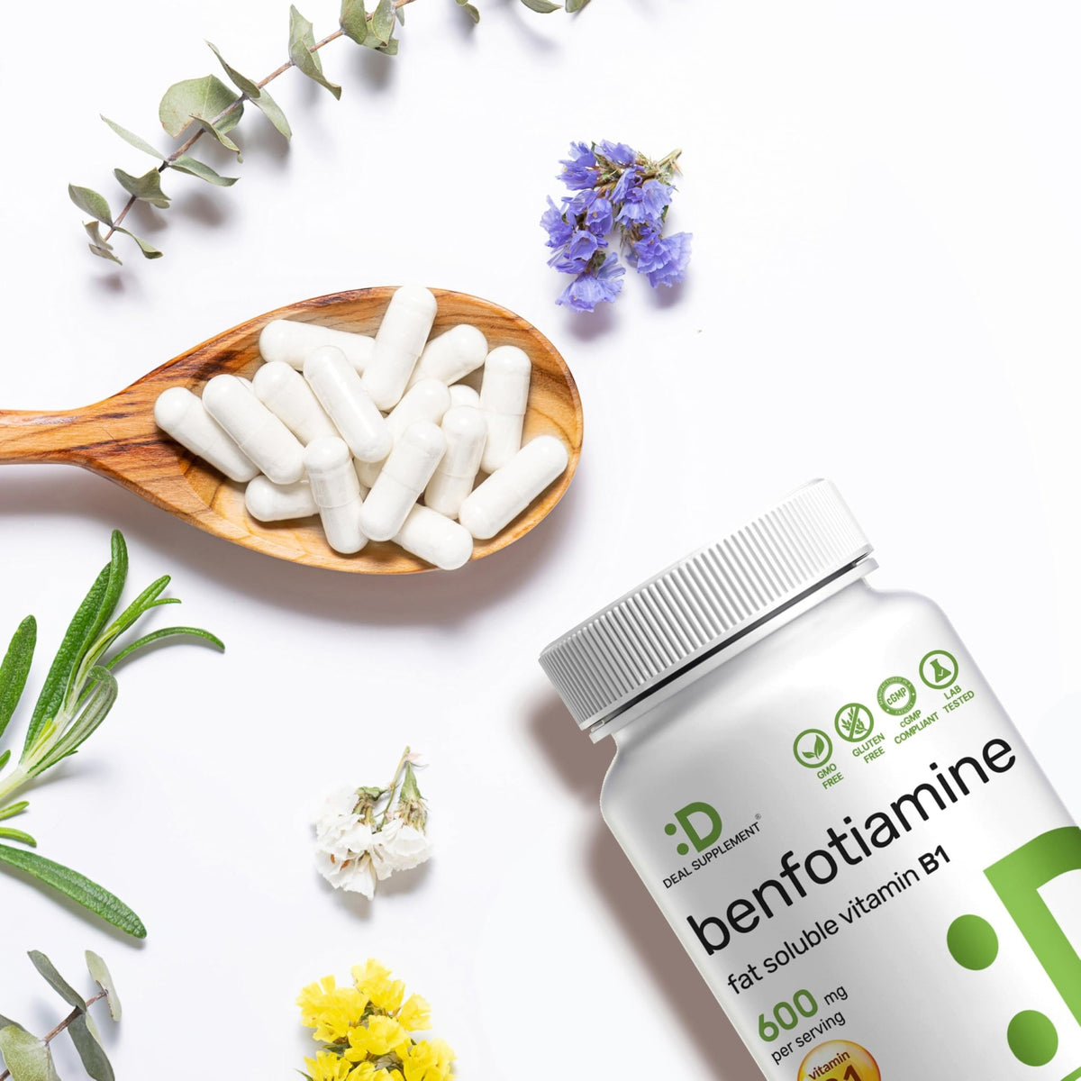Benfotiamine 600mg Per Serving, 180 Veggie Capsules (300mg Per Cap) – Fat Soluble Vitamin B1 Thiamine Supplement - FENGGESTORE20