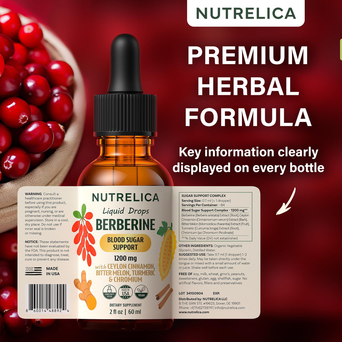 Berberine with Ceylon Cinnamon, Bitter Melon, Turmeric & Chromium – Blood Sugar Balance & Glucose Metabolism - FENGGESTORE20