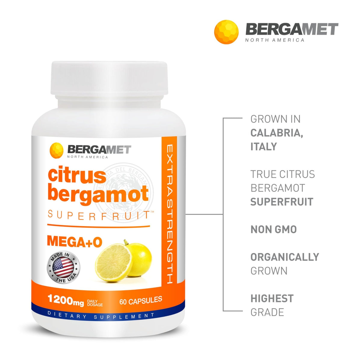 BergaMet Citrus Bergamot Supplement, 170:1 Extract, 1200mg per Serving, 80% Polyphenols, Italian Citrus Bergamot Supplement, - FENGGESTORE20
