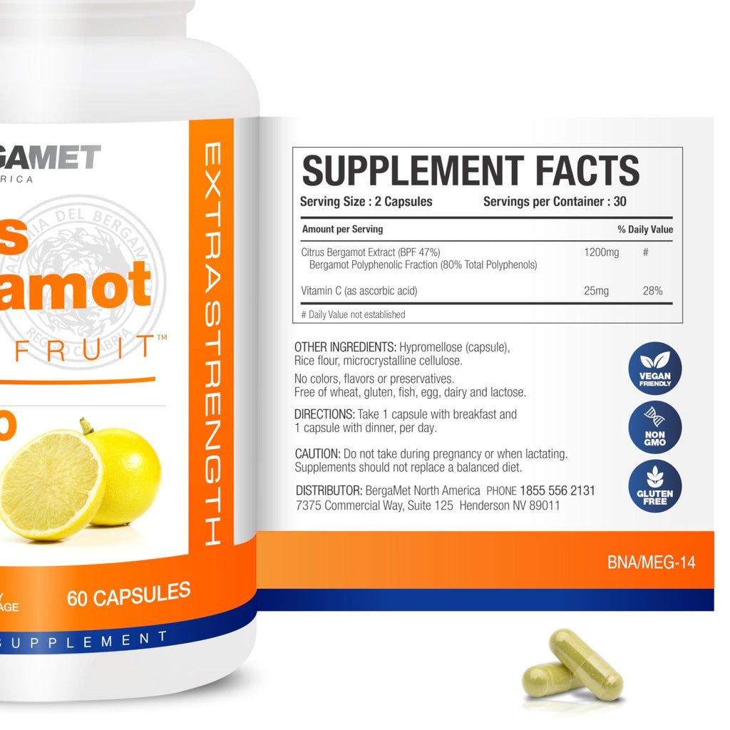 BergaMet Citrus Bergamot Supplement, 170:1 Extract, 1200mg per Serving, 80% Polyphenols, Italian Citrus Bergamot Supplement, - FENGGESTORE20