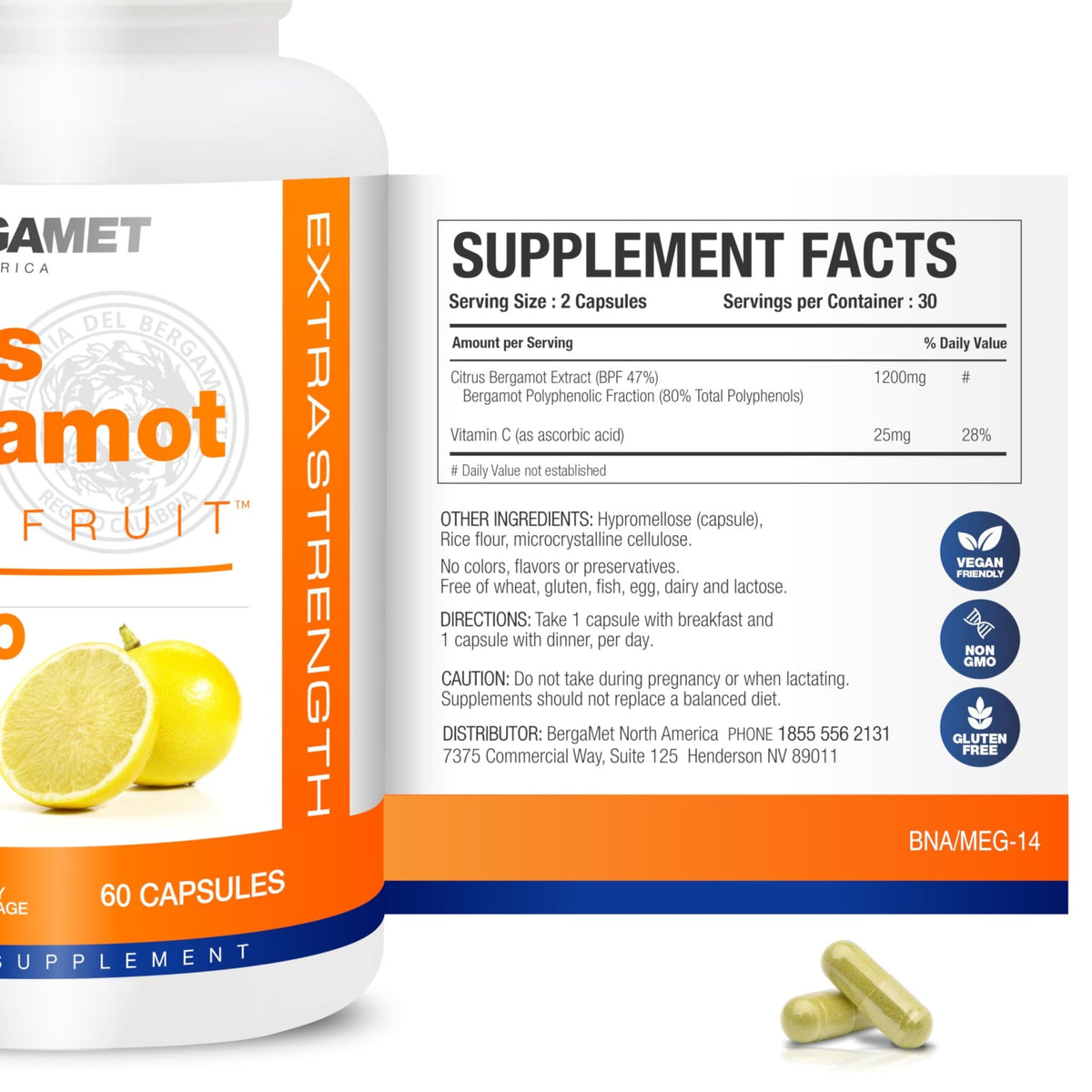 BergaMet Citrus Bergamot Supplement, 170:1 Extract, 1200mg per Serving, 80% Polyphenols, Italian Citrus Bergamot Supplement, - FENGGESTORE20