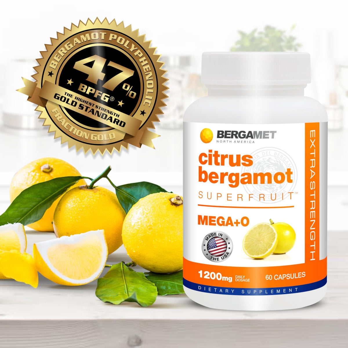 BergaMet Citrus Bergamot Supplement, 170:1 Extract, 1200mg per Serving, 80% Polyphenols, Italian Citrus Bergamot Supplement, - FENGGESTORE20