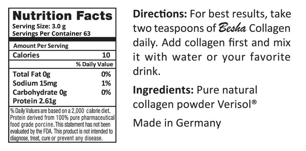 BESHA INC Verisol Collagen Bioactive Peptides (Natural Collagen Powder) Made in Germany - 2 Month Supply - FENGGESTORE20