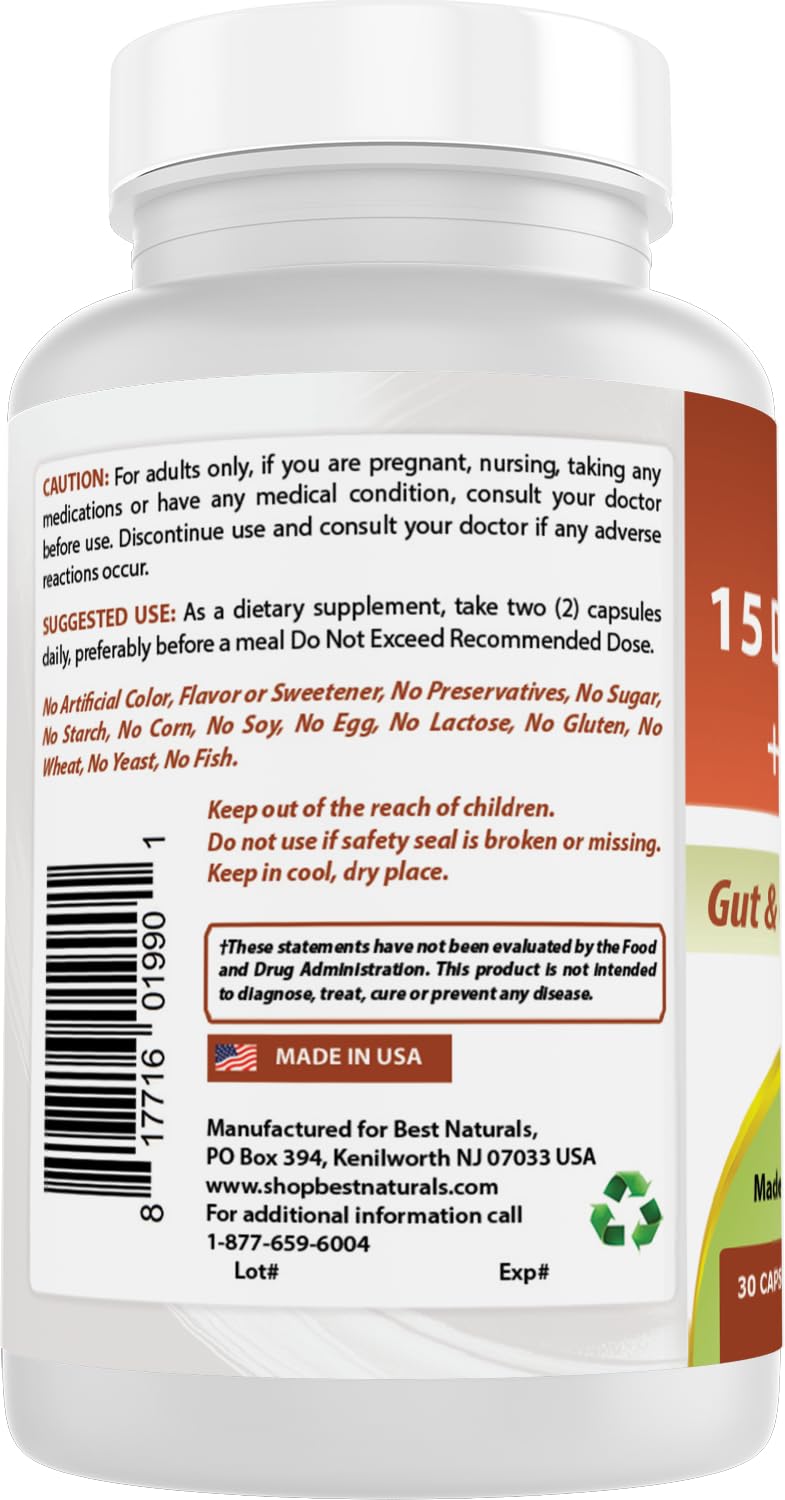 Best Naturals 15 Day Gut & Colon Cleanse + Probiotics for Women & Men with Senna, Cascara Sagrada & Psyllium Husk- 30 Capsules - Non-GMO & Gluten Free. - FENGGESTORE20