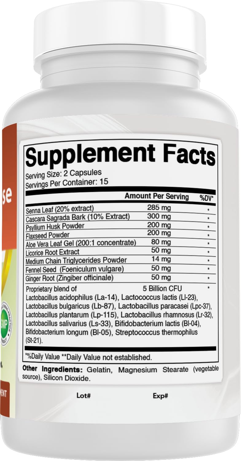 Best Naturals 15 Day Gut & Colon Cleanse + Probiotics for Women & Men with Senna, Cascara Sagrada & Psyllium Husk- 30 Capsules - Non-GMO & Gluten Free. - FENGGESTORE20