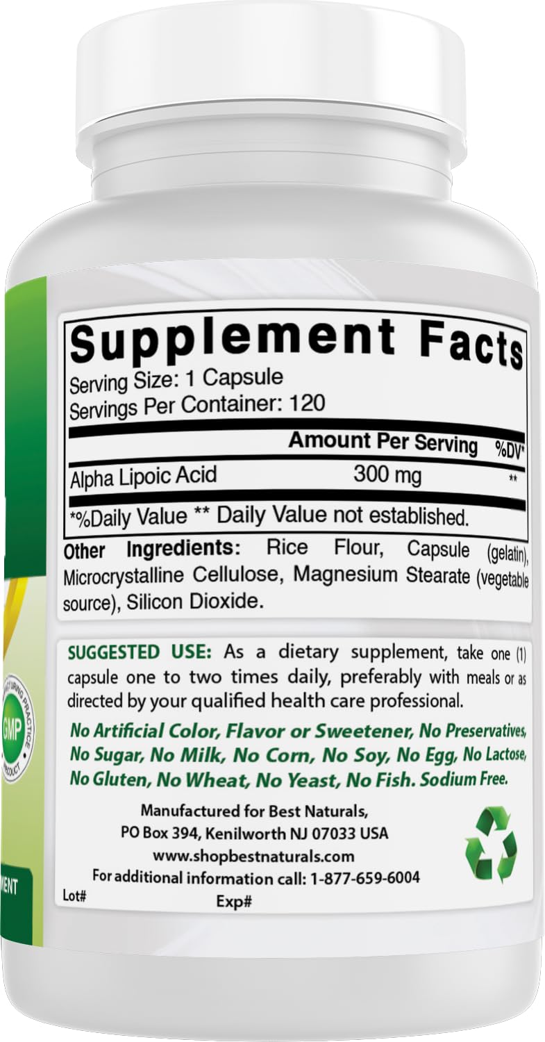 Best Naturals Alpha Lipoic Acid 300 mg 120 Capsules - FENGGESTORE20