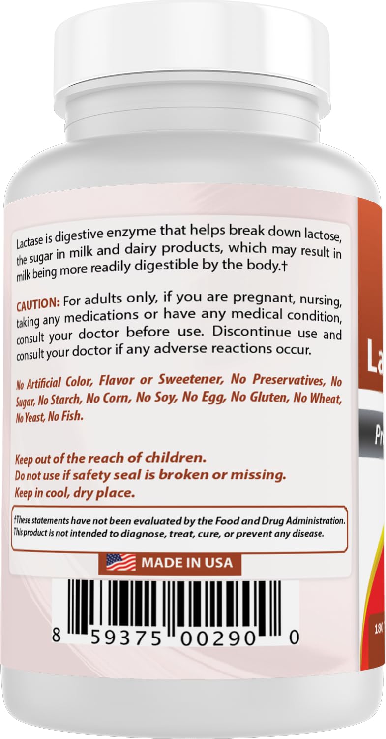 Best Naturals Fast Acting Lactase Enzyme Tablet, 3000 Fcc Alu, 180 Count - FENGGESTORE20