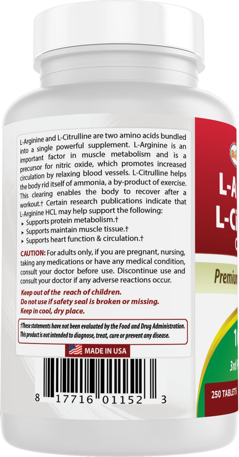 Best Naturals L-Arginine L-Citruline Complex Tablets, 250 Count - FENGGESTORE20