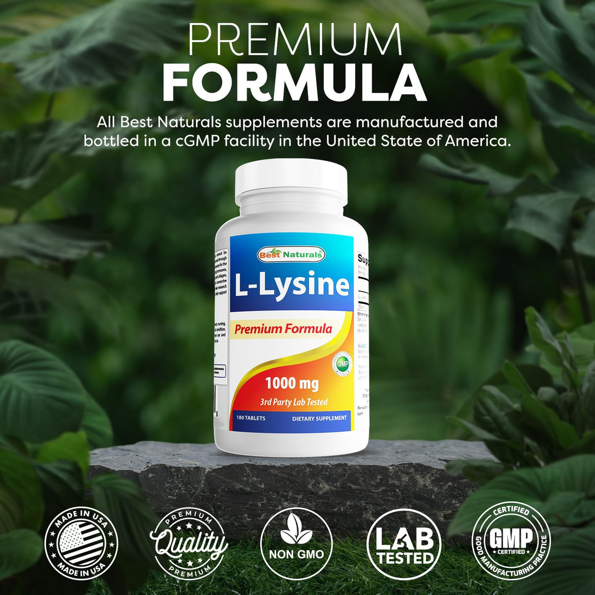 Best Naturals L-Lysine 1000mg 180 Tablets - Double Strength Lysine for stronger immune health & cold sores - FENGGESTORE20