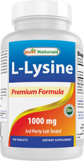 Best Naturals L-Lysine 1000mg 180 Tablets - Double Strength Lysine for stronger immune health & cold sores - FENGGESTORE20