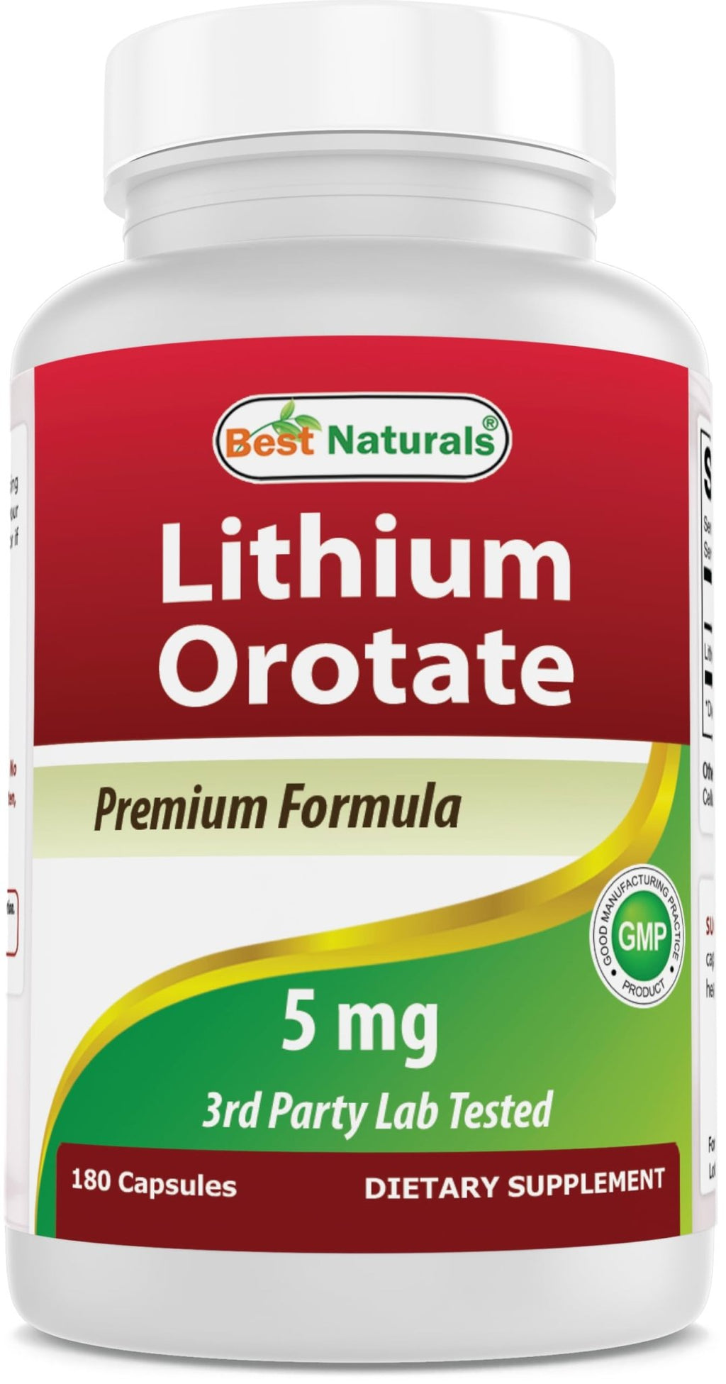 Best Naturals Lithium Orotate 5 mg 180 Capsules - Non GMO - Gluten Free - FENGGESTORE20