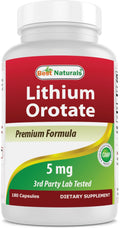Best Naturals Lithium Orotate 5 mg 180 Capsules - Non GMO - Gluten Free - FENGGESTORE20