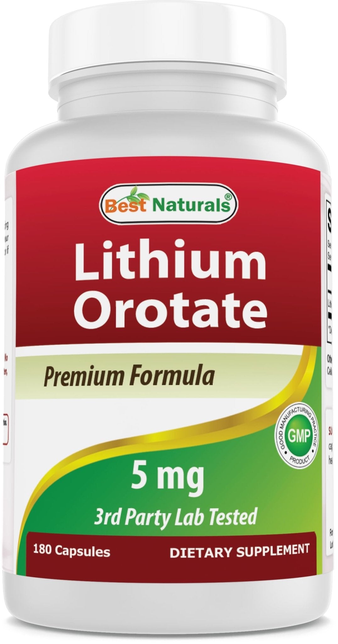 Best Naturals Lithium Orotate 5 mg 180 Capsules - Non GMO - Gluten Free - FENGGESTORE20